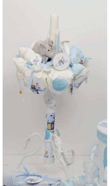 Lumanare de botez  pentru baiati cu elefanti, 65x4 cm, Pui de elefant  5